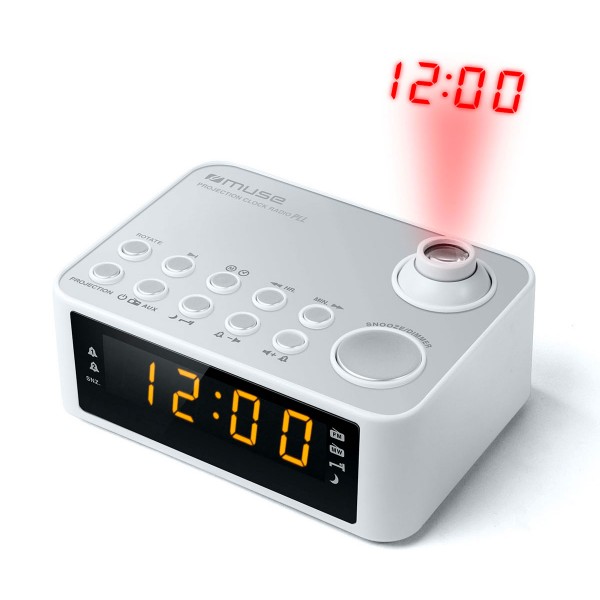Muse m-178 pw blanco radio despertador am/fm con altavoz integrado y proyector de hora