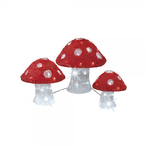 Figura led acrílica para exterior, 3 champiñones de 25 cm, 20 cm y 18 cm