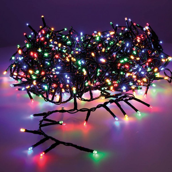 Guirnalda multifunción, uso exterior, led compact, multicolor y blanco cálido, cable verde, 1000 leds, 25,5 m