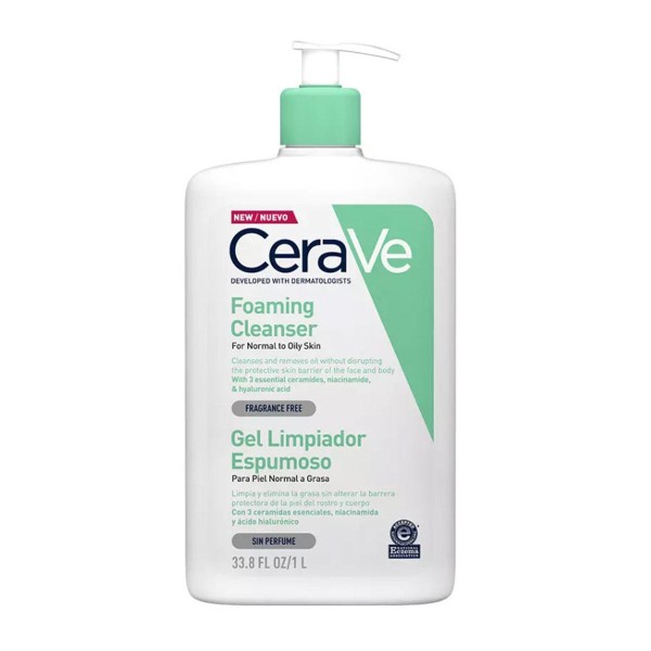 Cerave piel normal a grasa gel limpiador espumoso sin perfume 1000ml